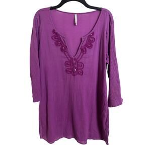 Old Navy Purple Gauzy Cotton Embroidered Cover Up Size XS Resort Wear Boho